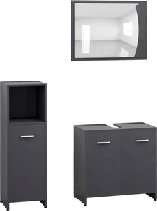 vidaXL vidaXL 3-cz. zestaw mebli łazienkowych, wysoki połysk, szary, płyta 8720286166161 - Meble łazienkowe - miniaturka - grafika 2
