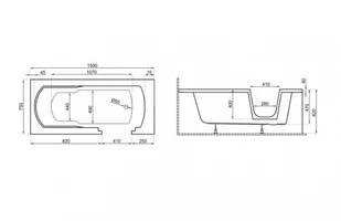 Polimat Wanna akrylowa dla osób niepełnosprawnych z drzwiczkami Avo 150x75 cm Black - Wanny - miniaturka - grafika 4