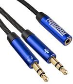 Akcesoria car audio - mumbi PC-Headset Adapter sieciowy z nylonu do Stereo PC Słuchawki, 2 X gniazdo jack 3,5 MM do 3,5 MM, 60 cm 25085 - miniaturka - grafika 1