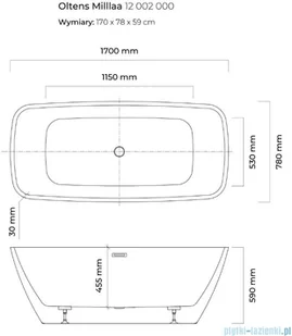 Oltens Millaa wanna wolnostojąca prostokątna 170x78cm 12002000 | - Wanny z hydromasażem - miniaturka - grafika 2