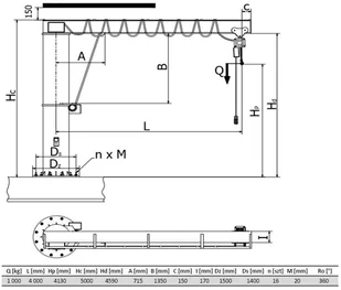 339 Żuraw słupowy obrotowy z wciągnikiem łańcuchowy elektrycznym zintegrowany z wózkiem udźwig 1000 kg wysięg 4000mm wysokość podnoszenia 4130mm) 33976004 76004-uniw - Wyposażenie gospodarstwa rolnego - miniaturka - grafika 2