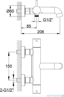 Kohlman Axel Gold bateria wannowa z termostatem złoty połysk QW710AGD | - Baterie wannowe i prysznicowe - miniaturka - grafika 2