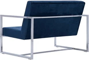 vidaXL vidaXL 2-osobowa sofa z podłokietnikami, niebieska, chrom i aksamit - Sofy i kanapy - miniaturka - grafika 4