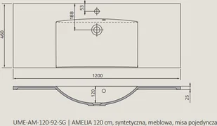 ORISTO Umywalka meblowa AMELIA 120 cm, pojedyncza misa UME-AM-120-92-C UME-AM-120-92-C - Umywalki - miniaturka - grafika 2
