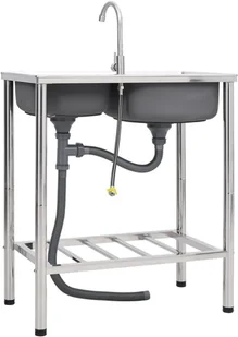 vidaXL Lumarko Zlewozmywak kempingowy, dwukomorowy, z kranem, stal nierdzewna 151211 - Zlewozmywaki - miniaturka - grafika 13