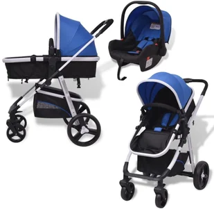 vidaXL Wózek wielofunkcyjny 3w1 aluminium niebieski i czarny - Wózki dziecięce - miniaturka - grafika 6