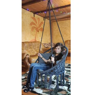 SASKA GARDEN Hamak ażurowy fotel wiszący 80x60cm luxe z poduszką szary 1026954 - Fotele ogrodowe wiszące - miniaturka - grafika 15