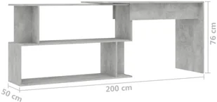 vidaXL vidaXL Biurko narożne, szarość betonu, 200x50x76 cm, płyta wiórowa - Biurka - miniaturka - grafika 7