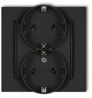 Gniazdka elektryczne - Karlik Gniazdo podwójne Mini 12MGP-2s z uziemieniem SCHUKO 2x2P+Z bez przesłon torów prądowych czarny mat - miniaturka - grafika 1