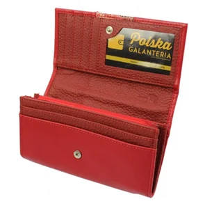 PolskaGalanteria.pl Portfel Damski PolskaGalanteria Długi Suwak Płaski Skóra Naturalna Czerwony z Wstawką Wzór II D14 - Portfele - miniaturka - grafika 3