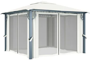 vidaXL Altana z zasłonami i lampkami, 300x300 cm, kremowa, aluminium! 3070332 - Altany ogrodowe - miniaturka - grafika 3