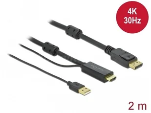 Delock Kabel HDMI(M) -> DISPLAYPORT(M) 4K 2M ZASILANY USB A(M) czarny 85964 - Kable - miniaturka - grafika 3