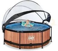 Baseny ogrodowe - Exit Basen Wood brązowy okrągły 244 cm x 76 cm składany dach kopuła + pompa filtrująca 30.32.08.10 - miniaturka - grafika 1