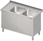 Stoły gastronomiczne - Stalgast Stół ze zlewem dwukomorowym (P) drzwi skrzydłowe 1300x600x850 mm 980876 - miniaturka - grafika 1