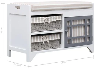 vidaXL Ławka do przedpokoju, biała, 70x33,5x45 cm, drewno paulownia vidaXL - Ławki do przedpokoju - miniaturka - grafika 8