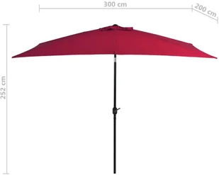 vidaXL Parasol ogrodowy na metalowym słupku, 300 x 200 cm, bordowy - Parasole ogrodowe - miniaturka - grafika 8