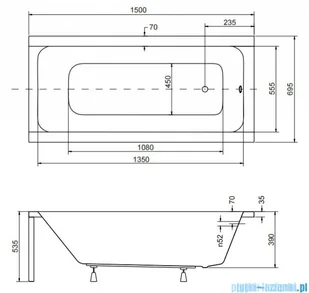 Besco  Modern 150x70cm wanna prostokątna + obudowa + syfon (#WAM-150-MO/#OAM-150-MO/19975) - Wanny - miniaturka - grafika 2