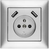 Gniazdka elektryczne - Elektro-Plast Gniazdo pojedyncze Sentia z ramką 2 x usb srebrne 1488-06 - miniaturka - grafika 1
