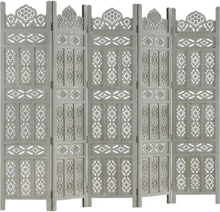 vidaXL vidaXL Parawan 5-panelowy, rzeźbiony, szary, 200x165 cm, drewno mango - Parawany - miniaturka - grafika 6