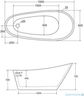 Besco Melody wanna 150x80cm wolnostojąca z syfonem #WAS-150-M | - Wanny z hydromasażem - miniaturka - grafika 2