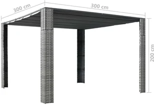 vidaXL Altana z dachem, polirattan, 300x300x200cm, szary i antracytowy - Altany ogrodowe - miniaturka - grafika 4