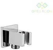 Akcesoria hydrauliczne - Laveo Laveo Kvadrato - przyłącze kątowe z uchwytem na słuchawkę chrom NPQ 060K - miniaturka - grafika 1