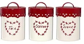 Cukiernice - Premier Housewares Premier housewares wzorów do herbaty, kawy i cukiernica z haftem angielskim, 3 sztuki, kolor kremowy/czerwony 0507620 - miniaturka - grafika 1
