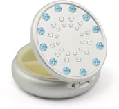 Pozostałe akcesoria do makijażu - Pudełko na pigułki w kolorze srebrnym z kryształkami Swarovski Sun Design Aquamarine - Crystal - miniaturka - grafika 1