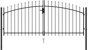 vidaXL Brama dwuskrzydłowa z grotami, stalowa, 3x1,25 m, czarna - Akcesoria do ogrodzeń - miniaturka - grafika 2