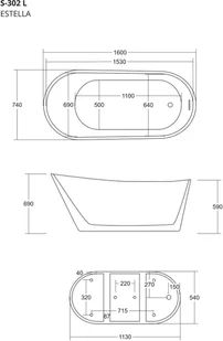 Corsan Wanna wolnostojąca Estella 160 cm z wykończeniem białym S-302LWH - Wanny - miniaturka - grafika 2