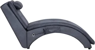 vidaXL Szezlong masujący z poduszką, szary, sztuczna skóra zamszowa - Szezlongi - miniaturka - grafika 4