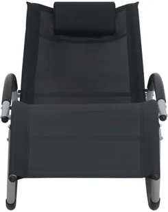 vidaXL Składany leżak z poduszką, czarny, tkanina textilene - Leżaki ogrodowe - miniaturka - grafika 2