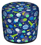 Fotele i pufy dla dzieci - Granatowa okrągła pufa dziecięca w rakiety R4-K85 - miniaturka - grafika 1