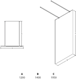 Besco PMD Besco Aveo Due Black Kabina prysznicowa Walk-In 140x195 cm profile czarne szkło przezroczyste ADB-140-195C (ADB140195C) - Ścianki i drzwi prysznicowe - miniaturka - grafika 3