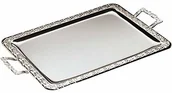 Tace i patery - APS taca ładny jedzenie ok. 52 x 31 cm, prostokątny uchwyty ze stali nierdzewnej, z krawędzią dekoracja odlew ciśnieniowy cynkowy, chromowane uchwyty mocno nitowane (82) - miniaturka - grafika 1