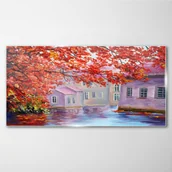 Obrazy i zdjęcia - PL Coloray Obraz Szklany malarstwo drzewo domy 120x60cm - miniaturka - grafika 1