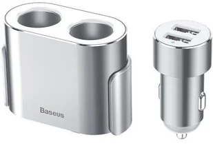 Baseus Rozdzielacz gniazda zapalniczki Baseus 2xUSB 3,1A 100W (srebrny) - Adaptery i przejściówki - miniaturka - grafika 4