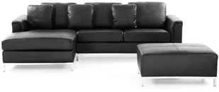 Beliani Naroünik z otomaną skórzany prawostronny czarny OSLO - Narożniki - miniaturka - grafika 3
