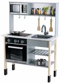 Zabawki AGD - Theo Klein 7199 Miele kuchnia drewniana, w zestawie płyta kuchenna z dźwiękiem i światłem, wymiary: 70 cm x 30 cm x 91 cm, szlachetne akcesoria kuchenne ze stali nierdzewnej (nie nadają się do podgrze - miniaturka - grafika 1