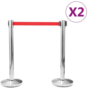 vidaXL Lumarko Słupki odgradzające z taśmą, 4 szt., stal nierdzewna, srebrne! 149576 - Akcesoria do ogrodzeń - miniaturka - grafika 2