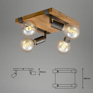 Briloner Lampa sufitowa Wood Basic, 4-punktowa - Lampy sufitowe - miniaturka - grafika 3