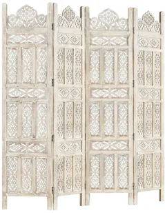 vidaXL vidaXL Parawan 4-panelowy, rzeźbiony, biały, 160x165 cm, drewno mango - Parawany - miniaturka - grafika 7