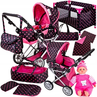 Duży wózek dla lalek 3w1 Głeboki Spacerowy Nosidło - Wózki dla lalek - miniaturka - grafika 9