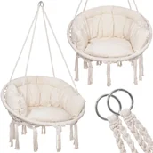 Huśtawki - Huśtawka ogrodowa z poduszką, bocianie gniazdo z frędzlami beżowa SPR0030 - miniaturka - grafika 1