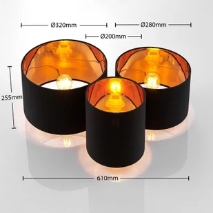 Lindby Laurenz lampa sufitowa, 3-pkt. czarno-złota - Lampy sufitowe - miniaturka - grafika 3