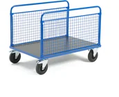 Wózki magazynowe - AJ Produkty Wózek platformowy TRANSFER, 2 siatkowe długie ramy boczne, 1200x800 mm, koła gumowe, z hamulcem - miniaturka - grafika 1