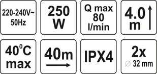 Lund POMPA ŁAZIENKOWA DO ŚCIEKÓW Z PRYSZNICA I UMYWALKI BEZ PODŁĄCZENIA DLA WC) 250W H=4M 75944 - Młynki i rozdrabniacze odpadów - miniaturka - grafika 5