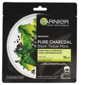 Maseczki do twarzy - Garnier Pure Charcoal Black Tissue Mask Purifying & Hydrating Pore-Tightening Mask oczyszczająca maska na tkaninie z węglem 28g - miniaturka - grafika 1