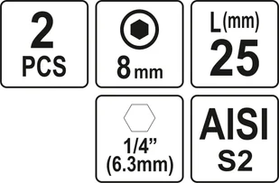 YATO BITY 1/4""""X25 MM HEX H8 2 SZT YT-77924  YT-77924 - Bity - miniaturka - grafika 3