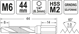 YATO WIERTŁO-GWINTOWNIK M6 HEX YT-44843 - Gwintowniki - miniaturka - grafika 4